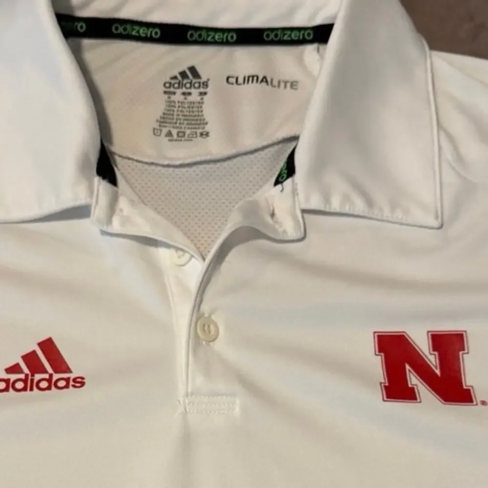 Adidas ClimaLite Adizero Nebraska Cornhuskers Polo Shirt White Red-medium